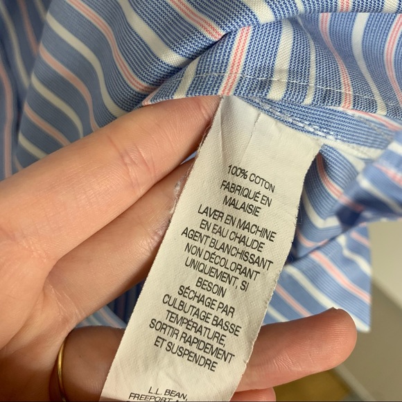L.L. Bean Blue Stripe Wrinkle Resistant Cotton Button Down Blouse Medium M - Picture 6 of 8